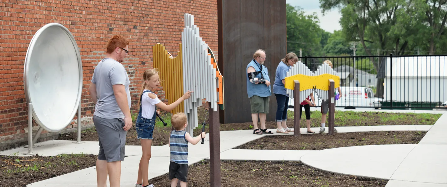 Visitors at an interactive art project in Belle Plaine, Iowa