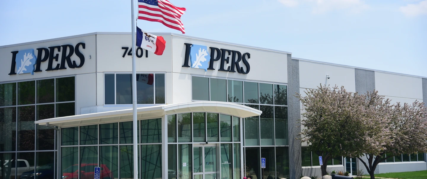 IPERS building with American flag