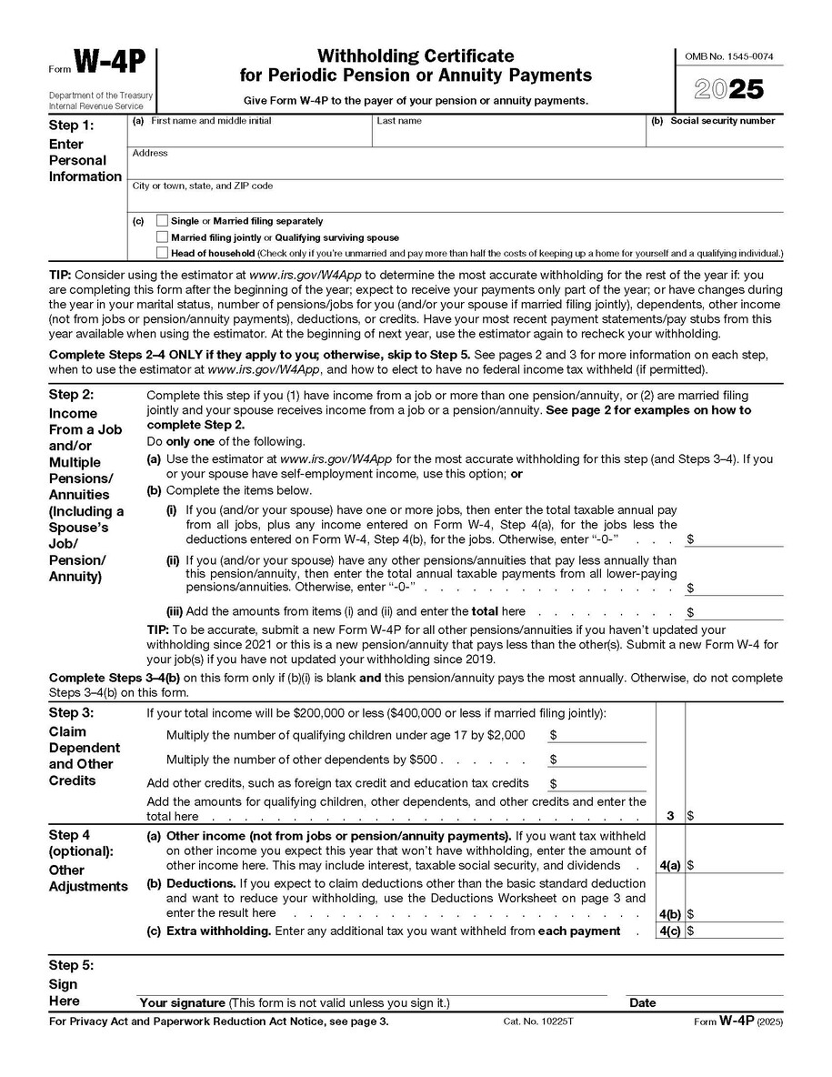 2025 Federal W-4P form example