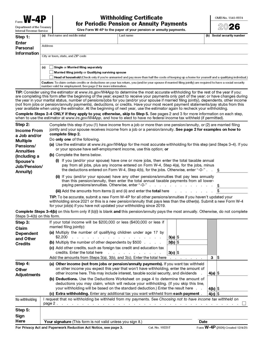 2026 Federal Form W-4p page 1